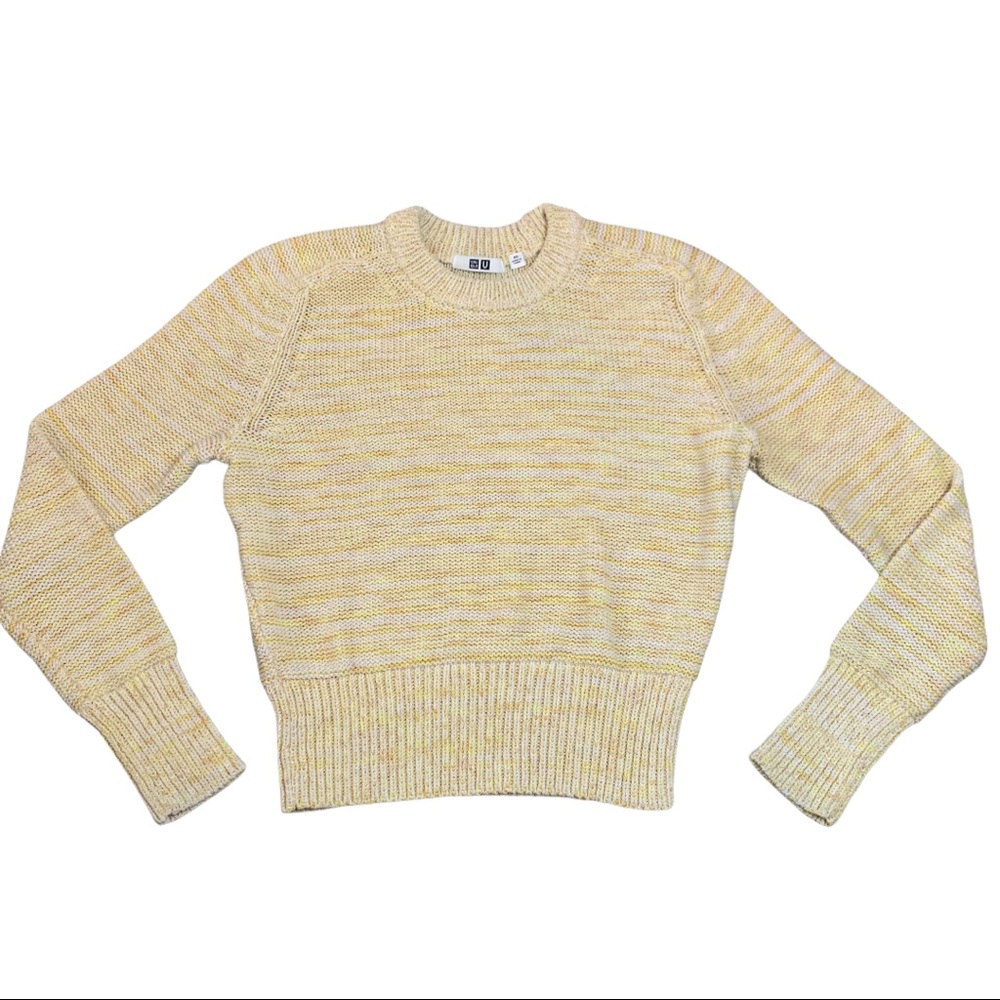 Uniqlo brand yellow and white knit sweater size XS